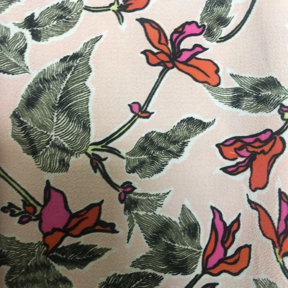 Pink floral lightweight sleeveless top. Triangle cutout at neckline. Medium - Picture 2 of 5